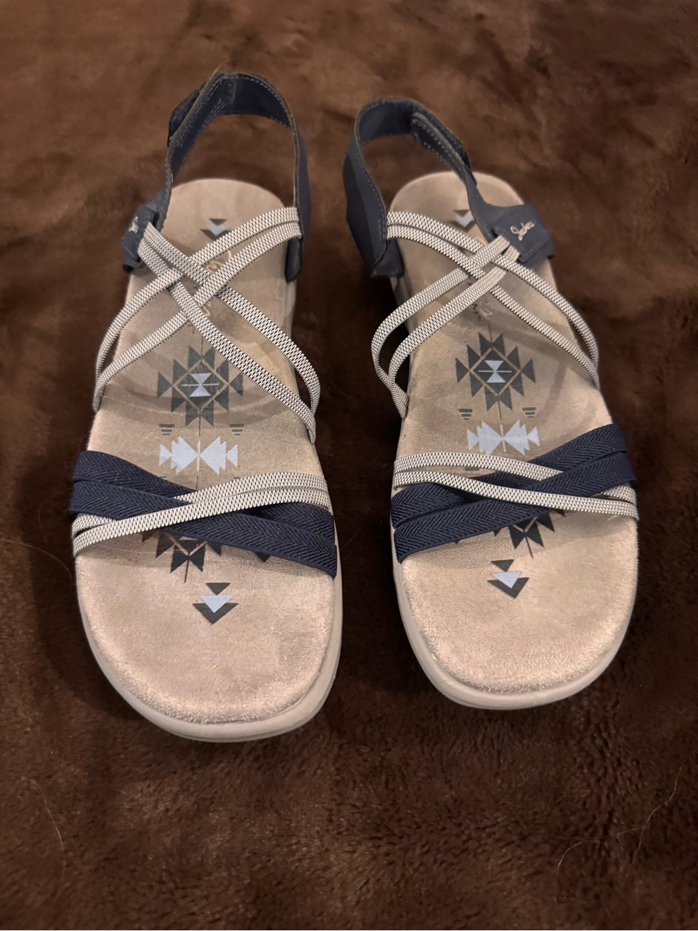 Skechers Navy and Grey Cross-Strap Comfort Sandals